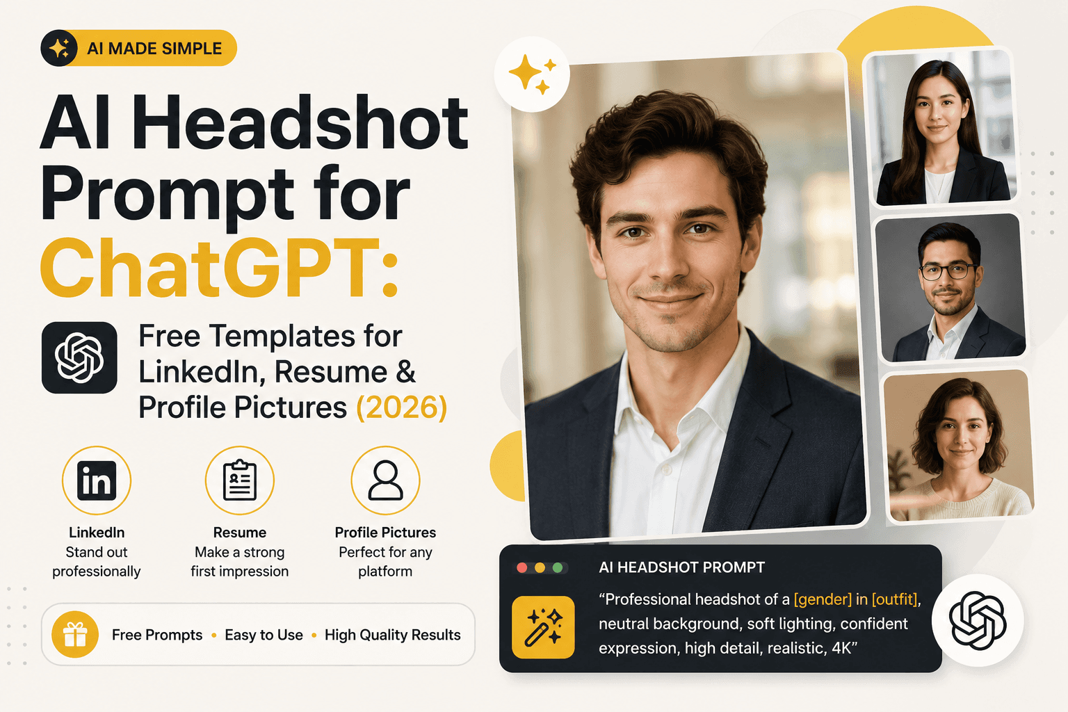AI Headshot Prompt for ChatGPT: Free Templates (2026)